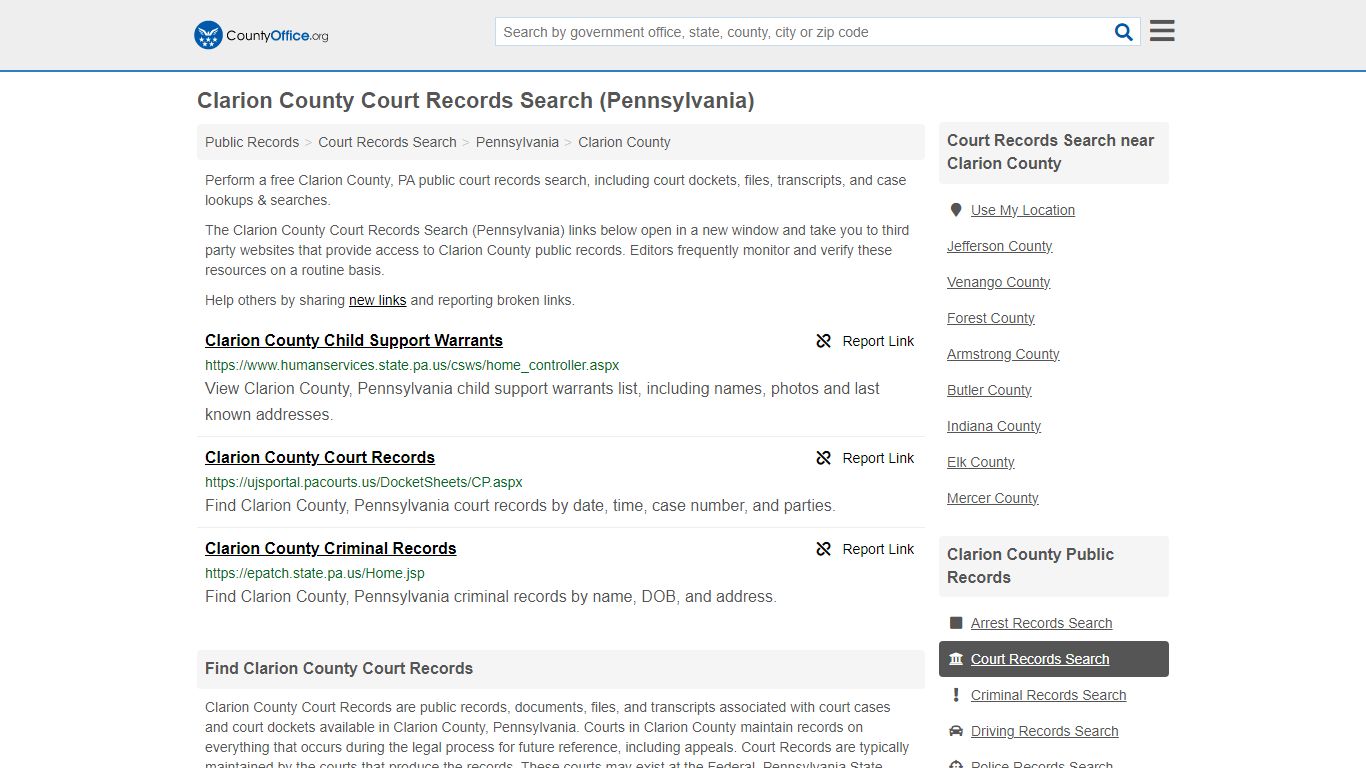 Clarion County Court Records Search (Pennsylvania)