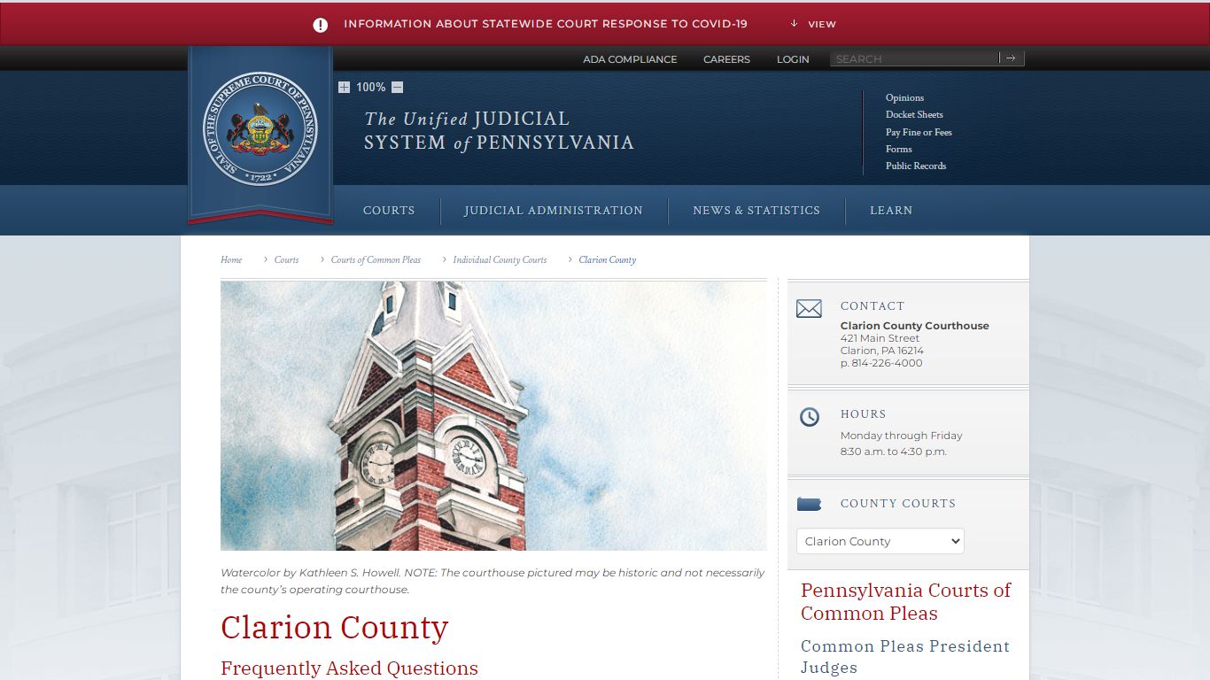 Clarion County | Individual County Courts | Courts of Common Pleas ...